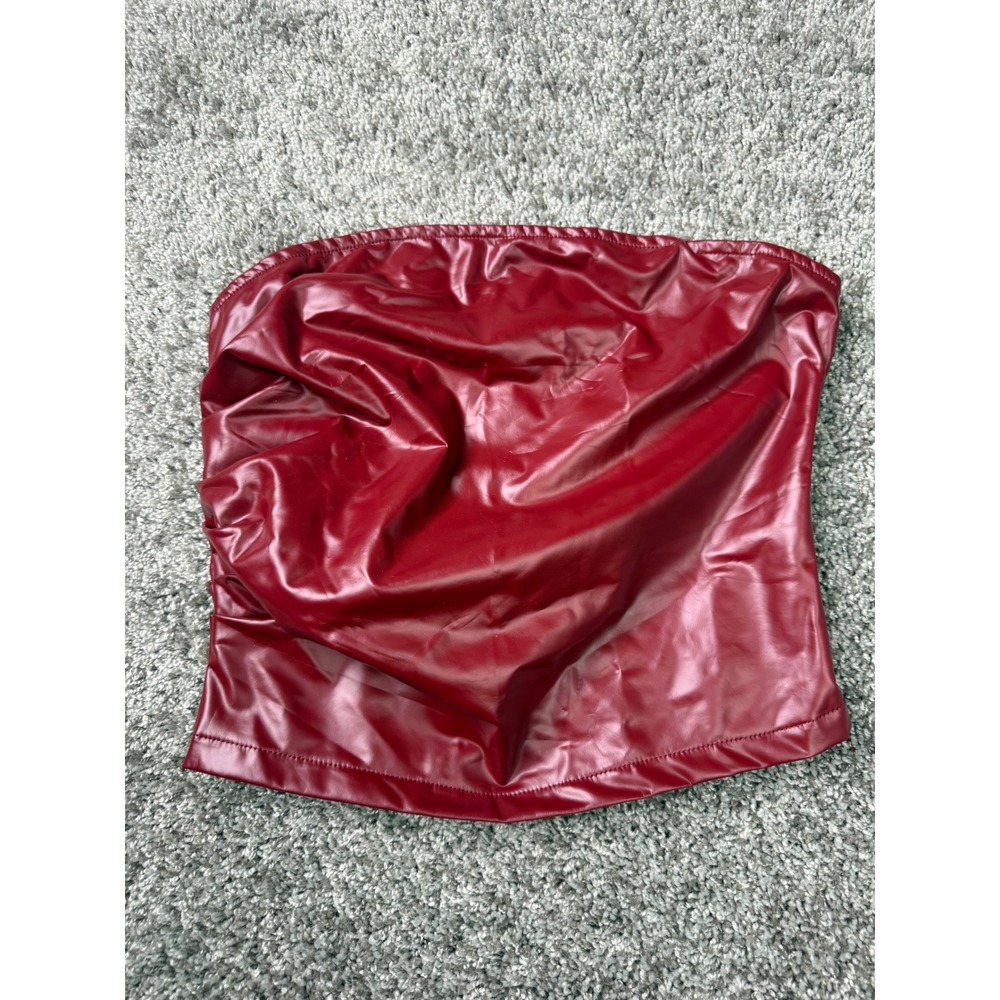Red Faux Leather Tube Top XS/S Y2K Strapless Corset Clubwear